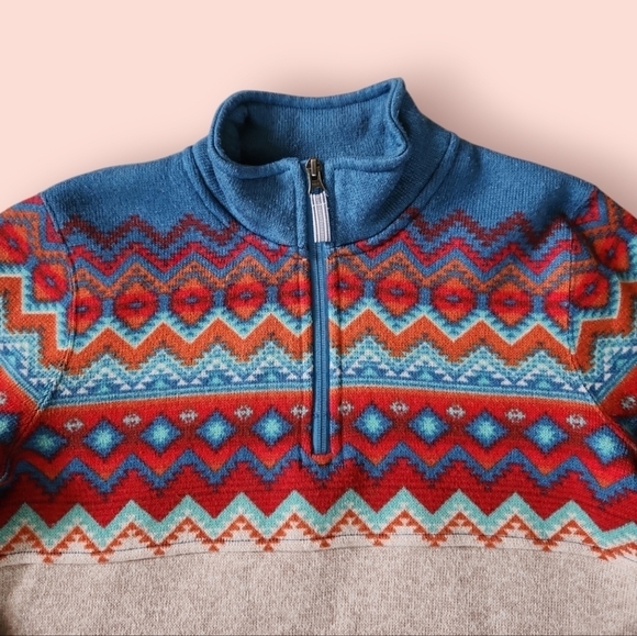 Orvis | Aztec Southwestern Tan Blue Quarter Zip Fleece Sweater Women's M - Picture 2 of 7
